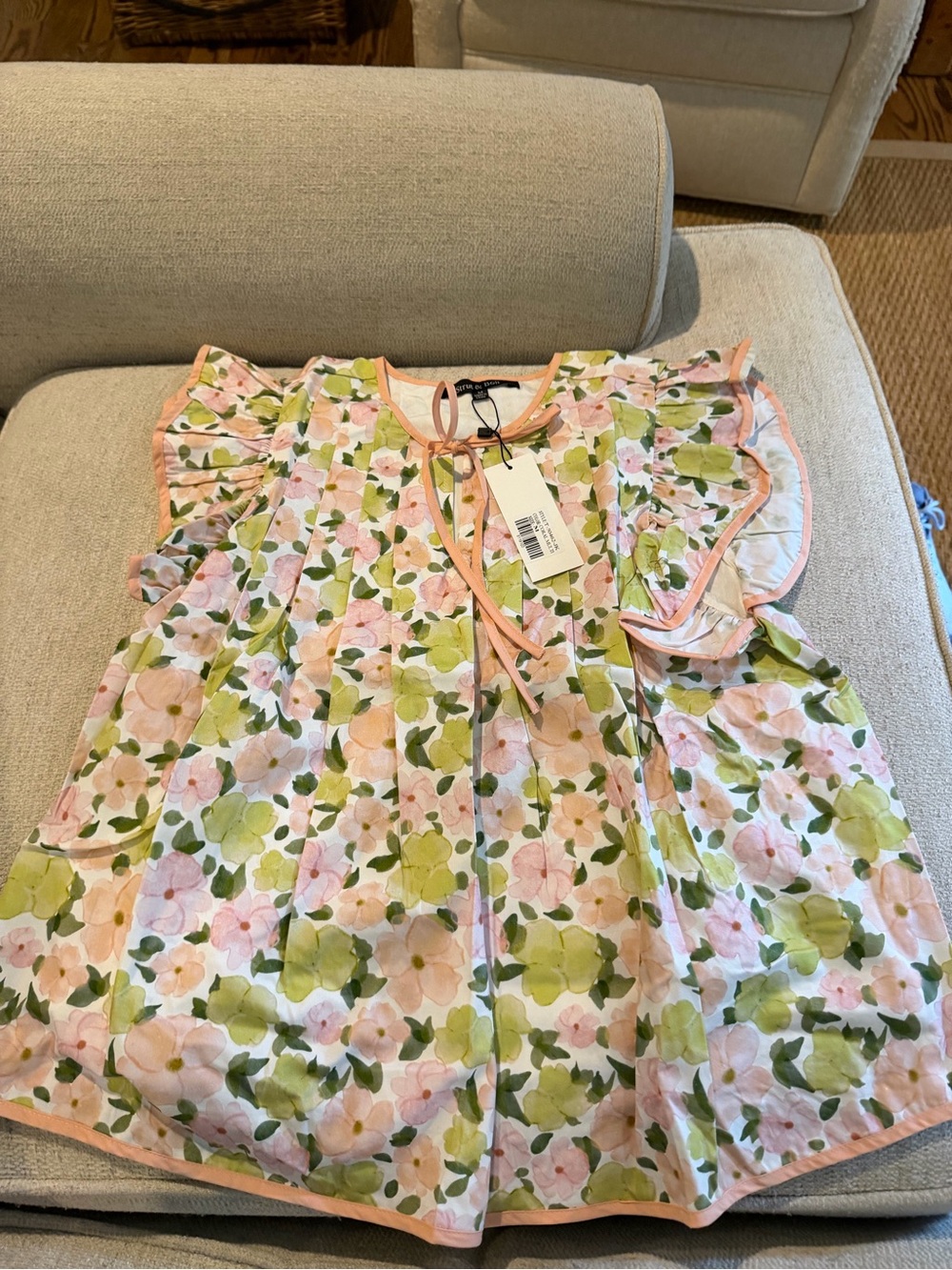 Floral Ruffle Sleeve Pajama Top in Pink & Green by Janie and Jack